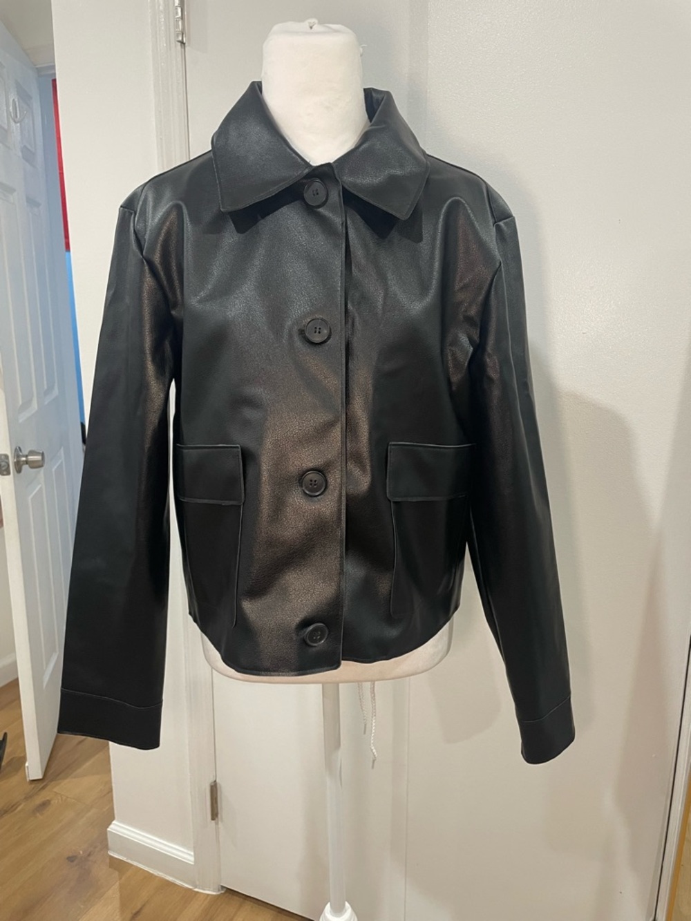 Jason Wu Black Faux Leather Button-Front Jacket